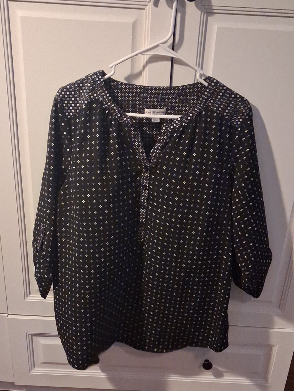 3/$12 croft & barrow Black Blouse with White Micro-Diamond Print